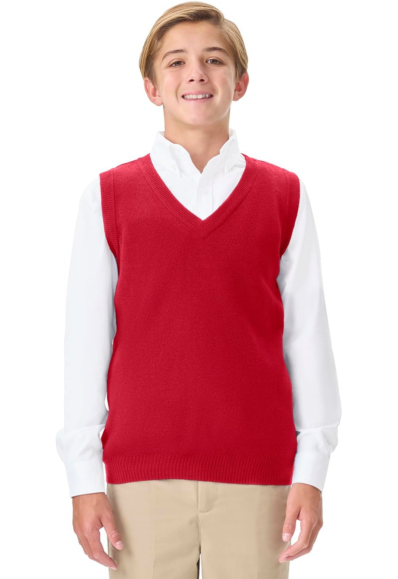 Classroom School Uniforms Men's Adult Unisex V-Neck Sweater Vest, Red, Large - Image 1